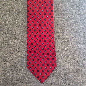 Lands End Direct Merchant Silk Red and Blue Floral Pattern Mens' Tie (3.55")